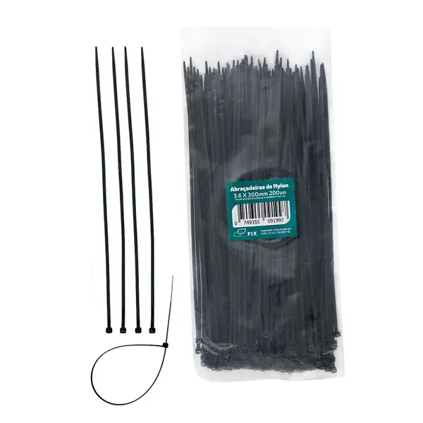 Abraçadeira Nylon 3,6mm x 300mm com 200un Preta